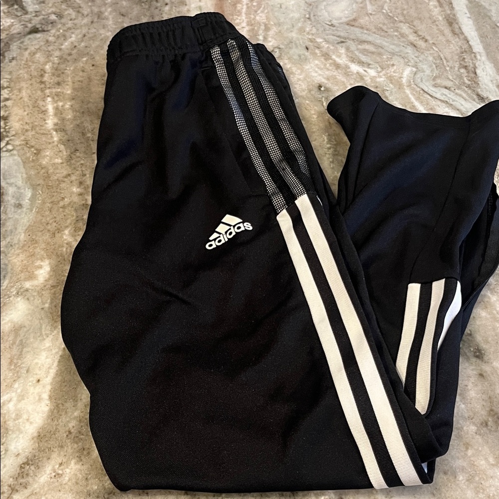Adidas Kids Black Joggers with White Stripes